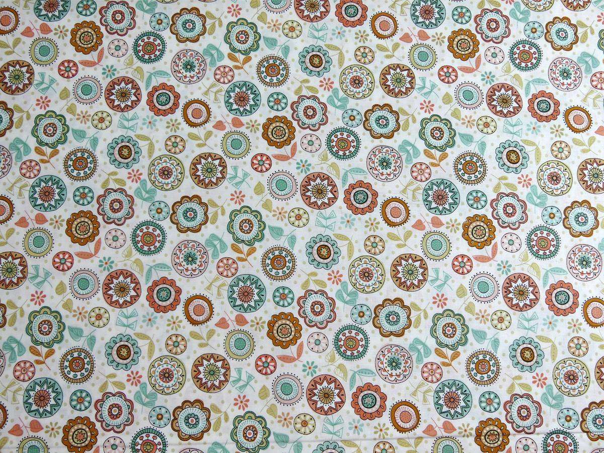 Patchworkstoff aus der Serie Doodle Days mit bunten Kreisen und Blumen con Makower